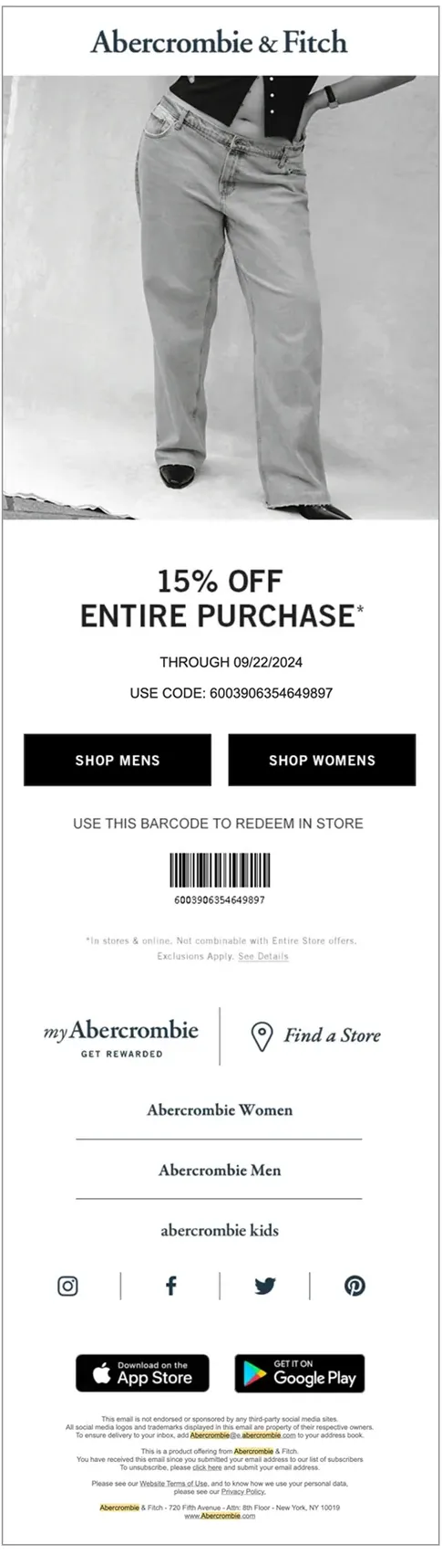 Abercrombie email before redesign